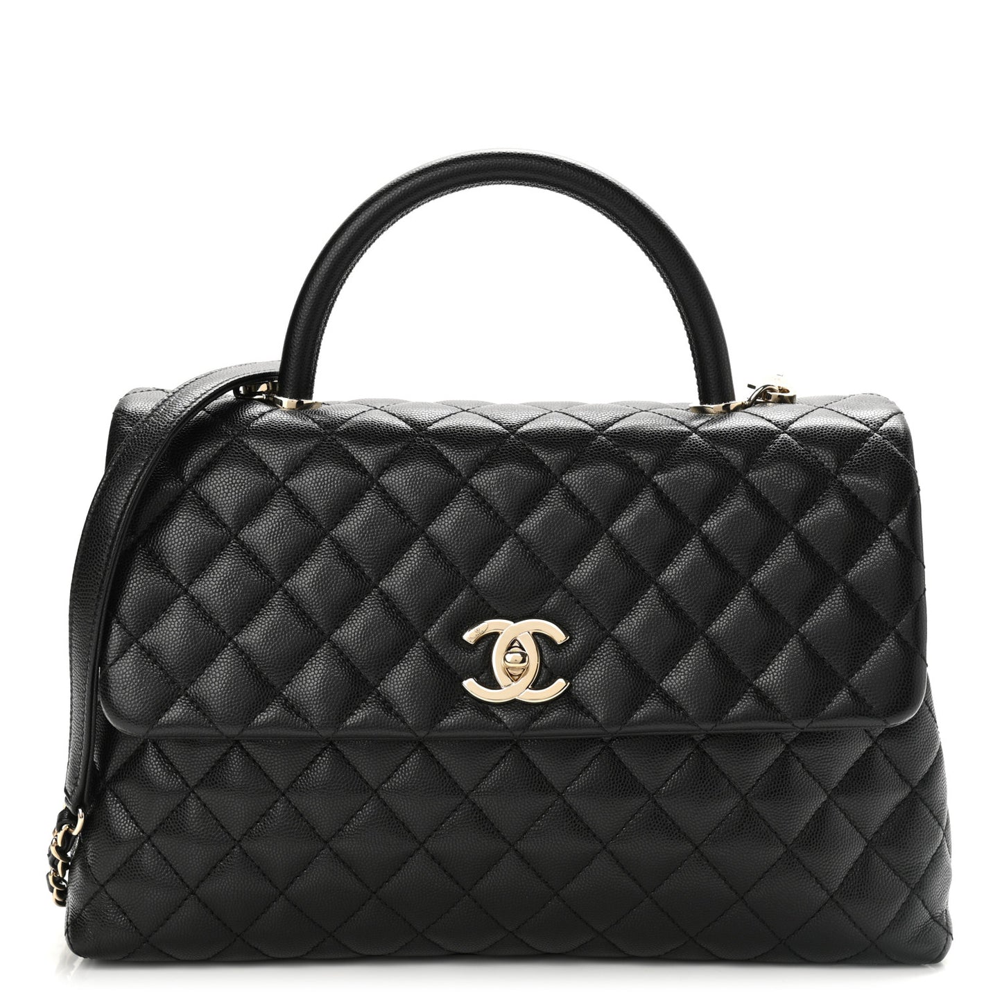 Caviar Quilted Medium Coco Handle Flap Black