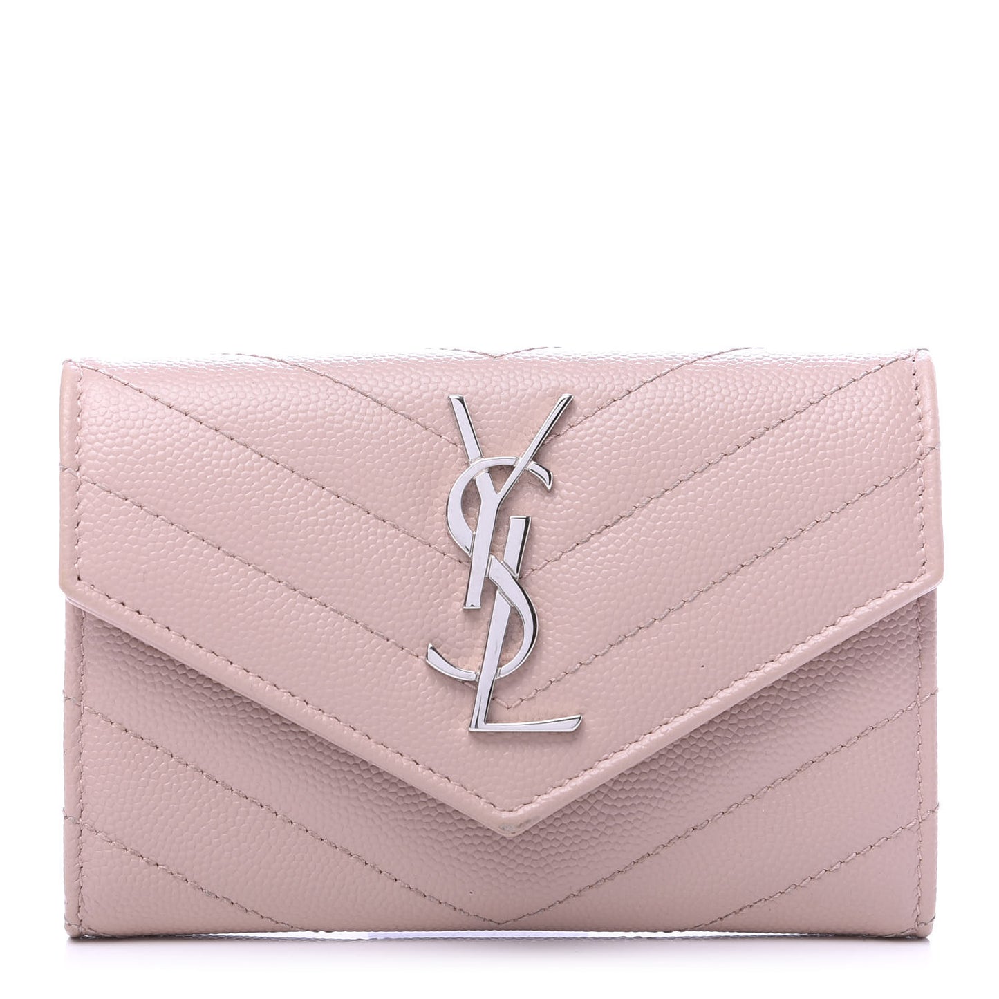 Grain De Poudre Matelasse Chevron Small Monogram Envelope Wallet Pale Pink