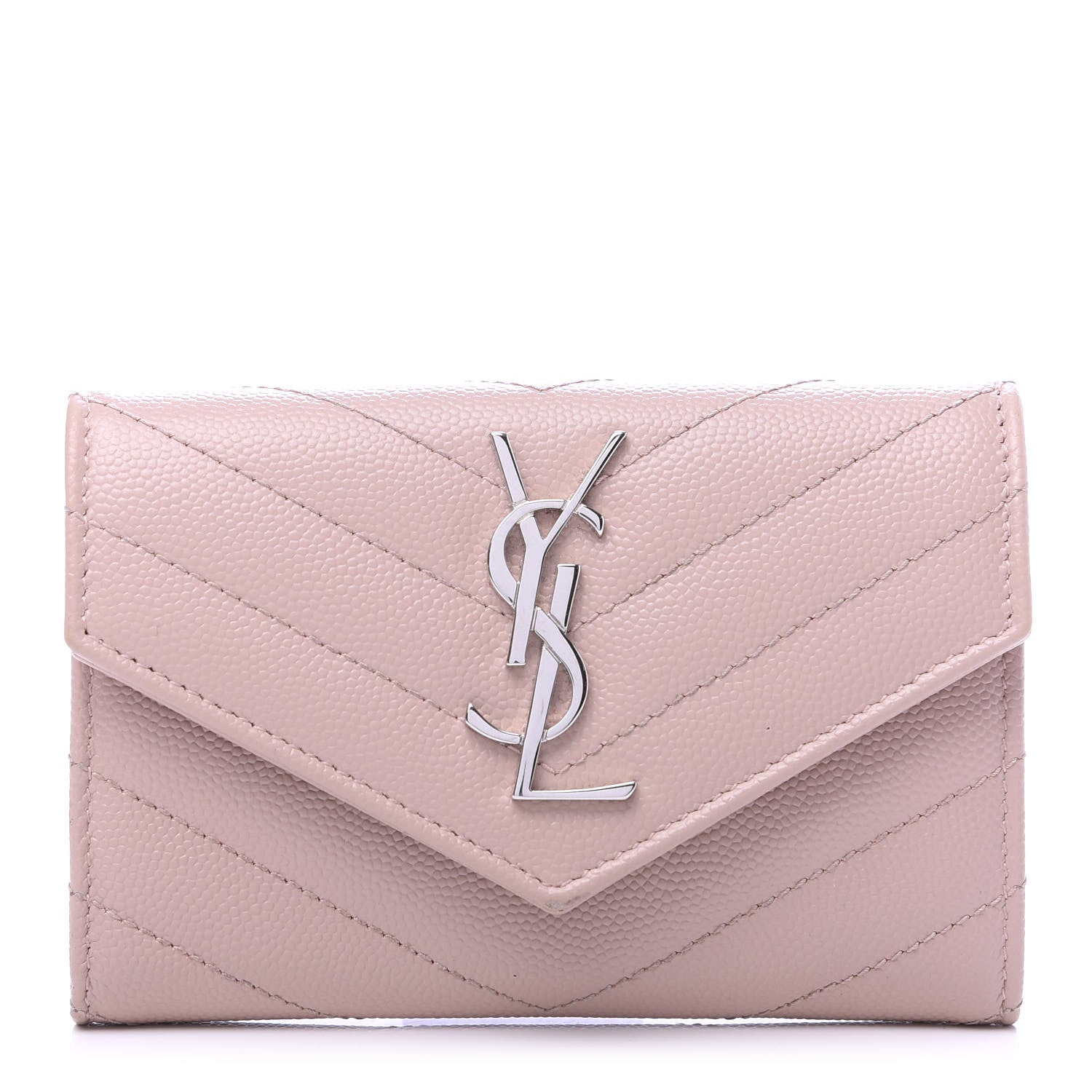 Saint Laurent Grain De Poudre Matelasse Chevron Small Monogram Envelope Wallet Pale Pink 1 of 8