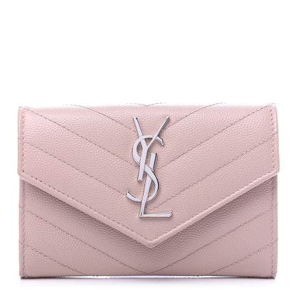 Saint Laurent Grain De Poudre Matelasse Chevron Small Monogram Envelope Wallet Pale Pink 1 of 8