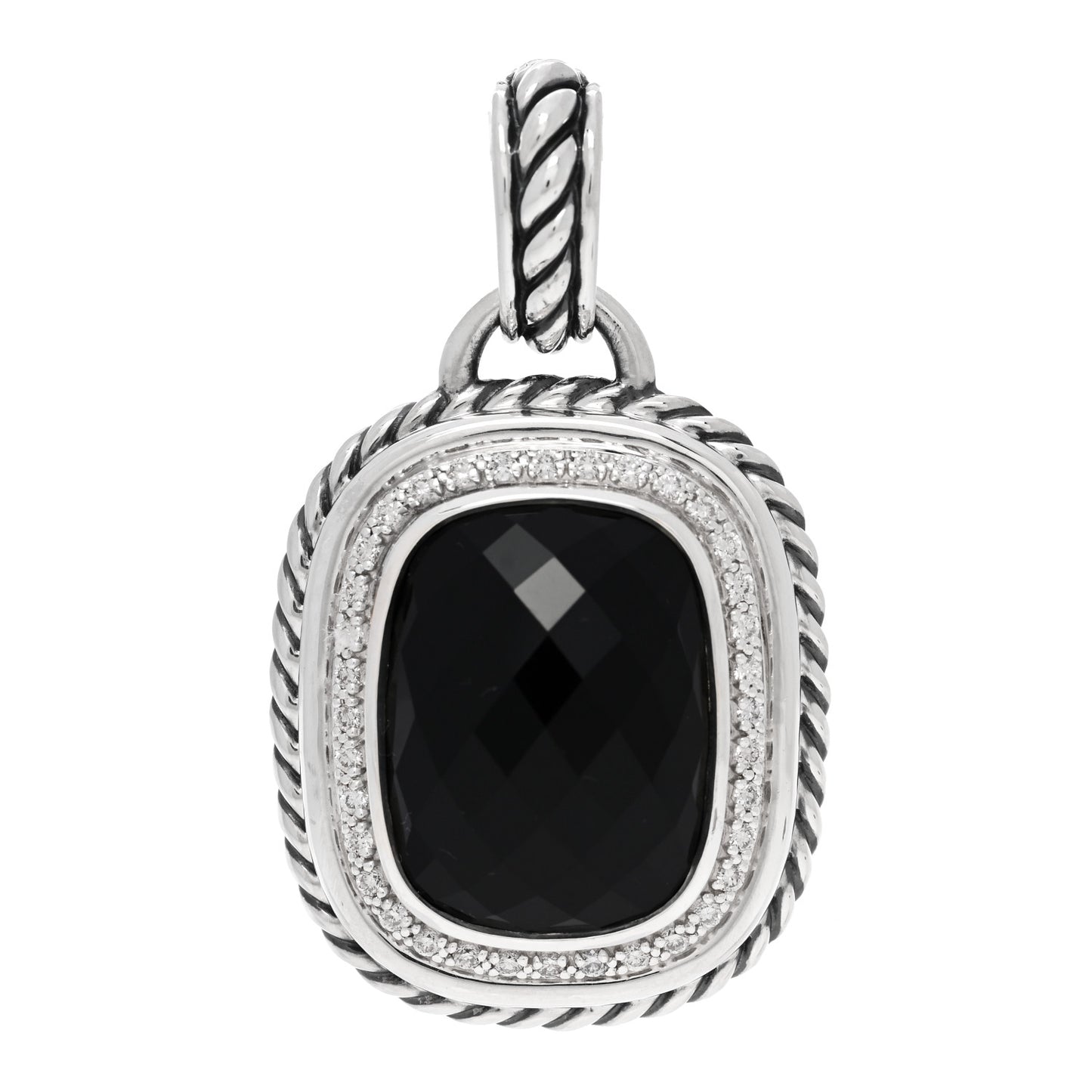 Sterling Silver Diamond Black Onyx 20mm Albion Pendant