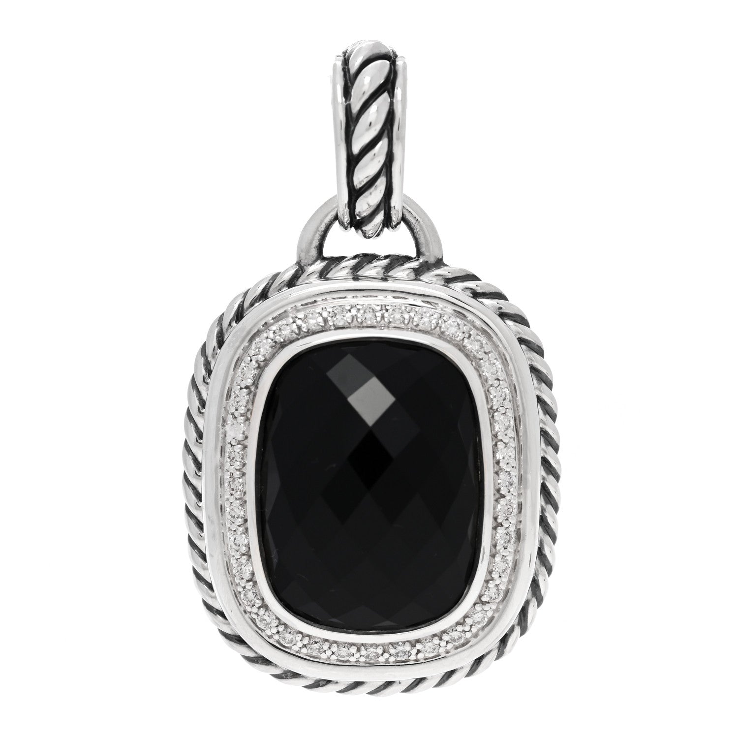 David Yurman Sterling Silver Diamond Black Onyx 20mm Albion Pendant 1 of 3