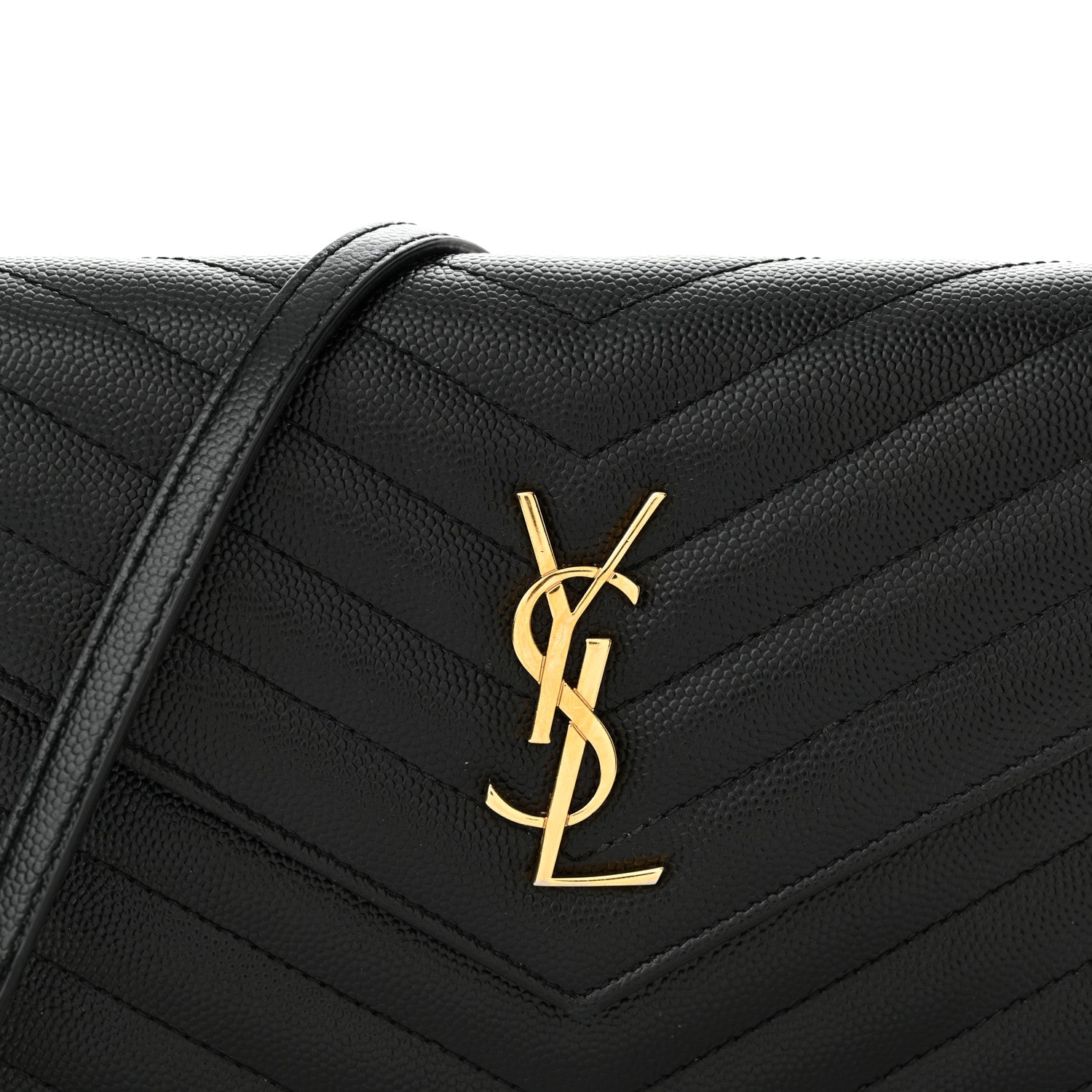 Saint Laurent Grain De Poudre Matelasse Chevron Monogram Envelope Chain Wallet Black 8 of 12