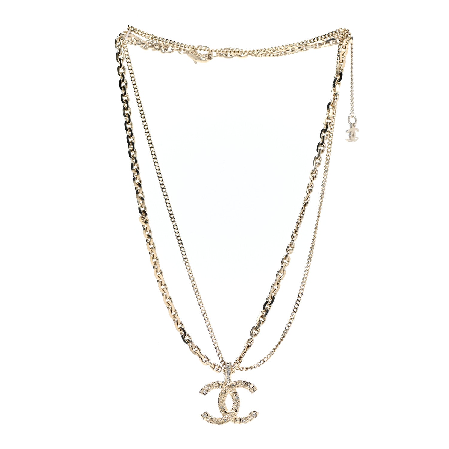 Chanel Crystal CC Multi Strand Chain Necklace Gold 3 of 5