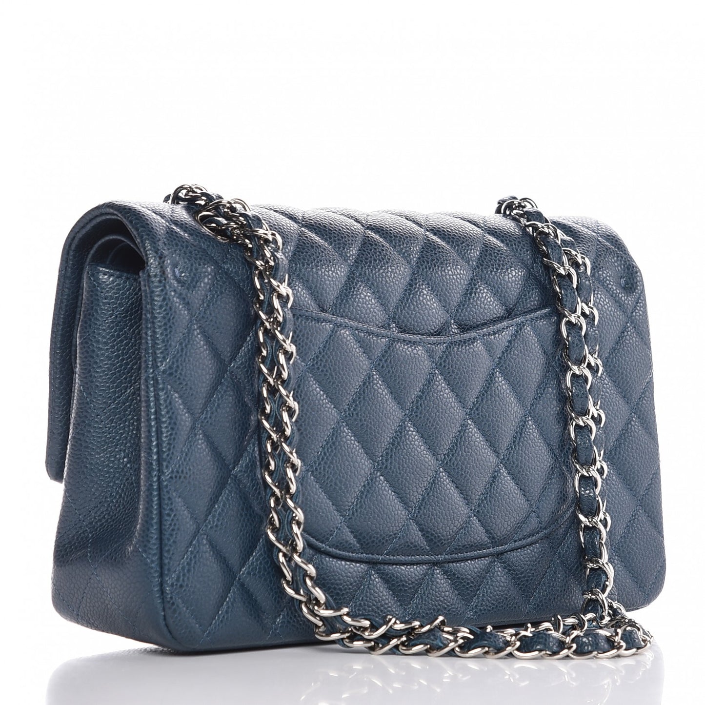Metallic Caviar Quilted Medium Double Flap Dark Blue