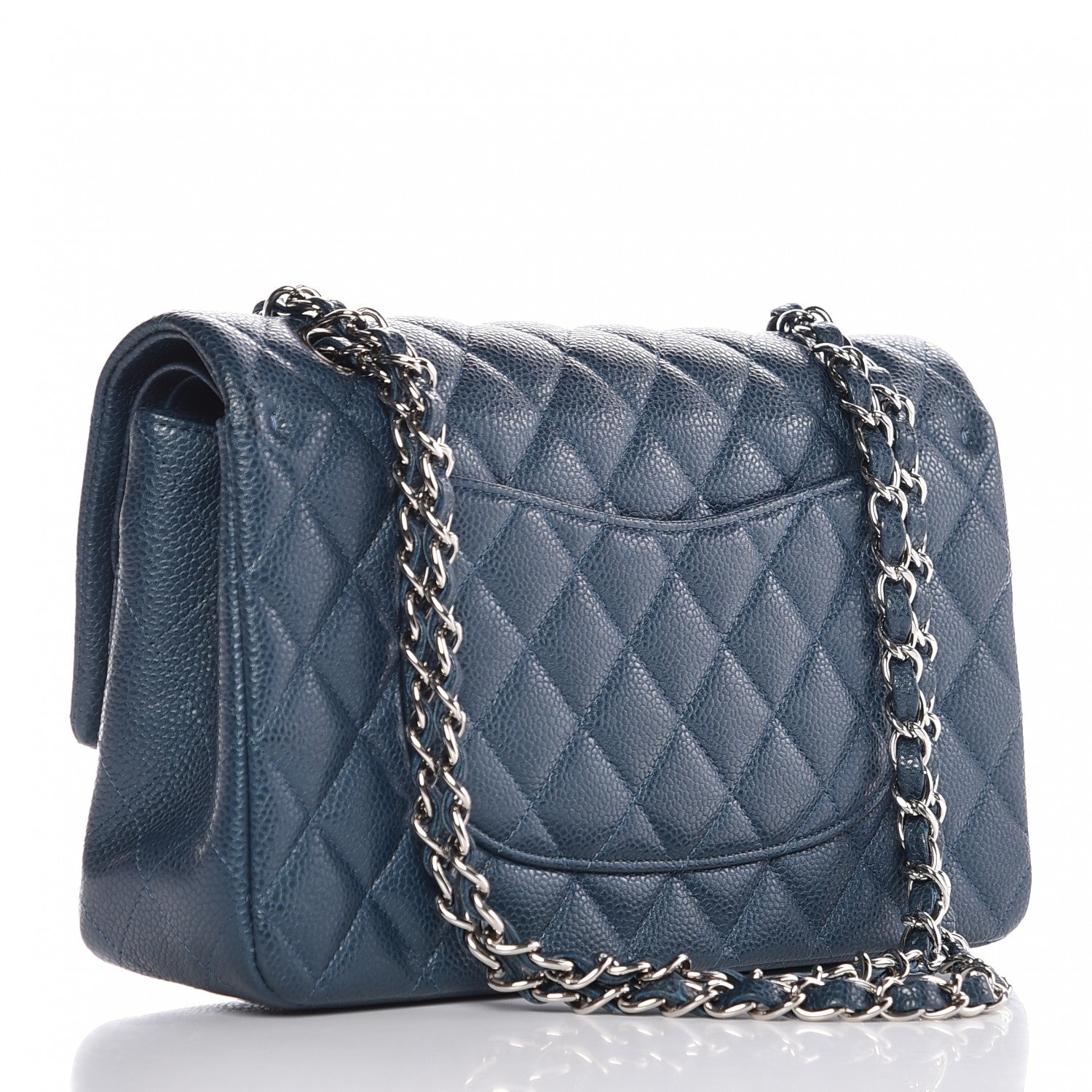 Chanel Metallic Caviar Quilted Medium Double Flap Dark Blue 3 of 10