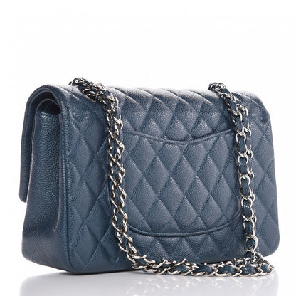 Chanel Metallic Caviar Quilted Medium Double Flap Dark Blue 3 of 10