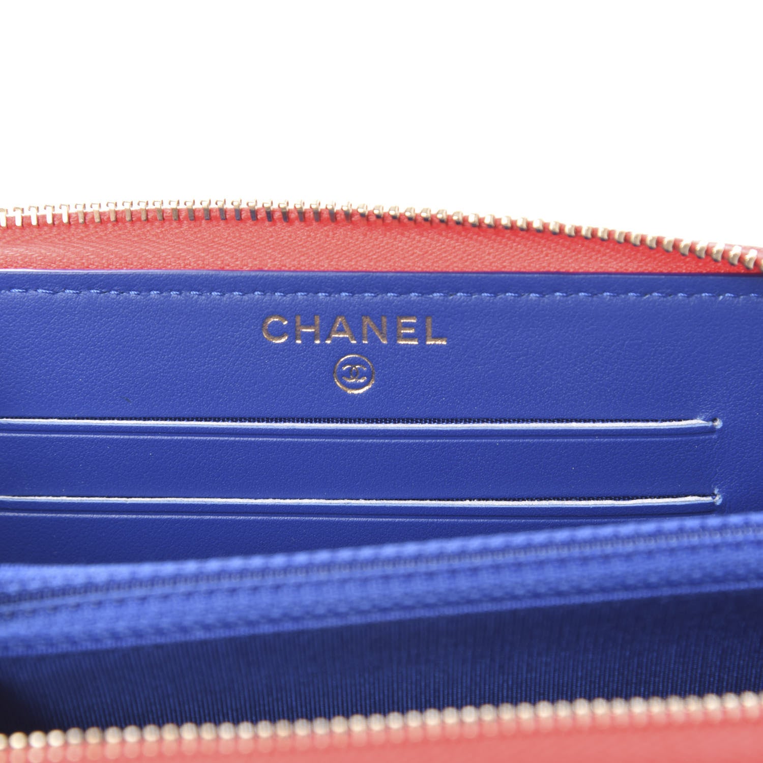 Chanel Caviar Quilted Medium Filigree Zip Around Wallet Blue White Red 8 of 12