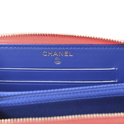 Chanel Caviar Quilted Medium Filigree Zip Around Wallet Blue White Red 8 of 12