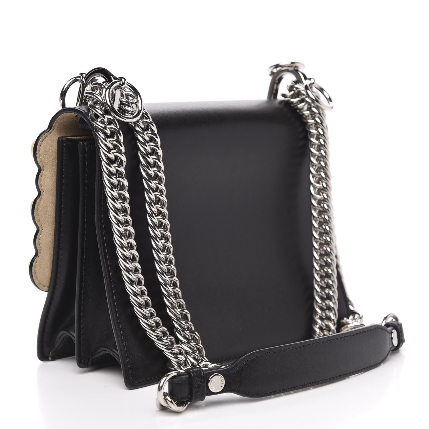 Fendi Vitello Liberty Pearl Scalloped Studded Small Kan I Shoulder Bag Black 3 of 9