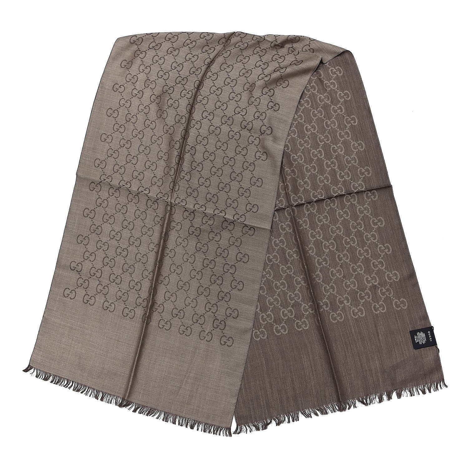 Gucci Wool Silk GG Monogram GGNat Scarf Rope Dark Brown 3 of 5