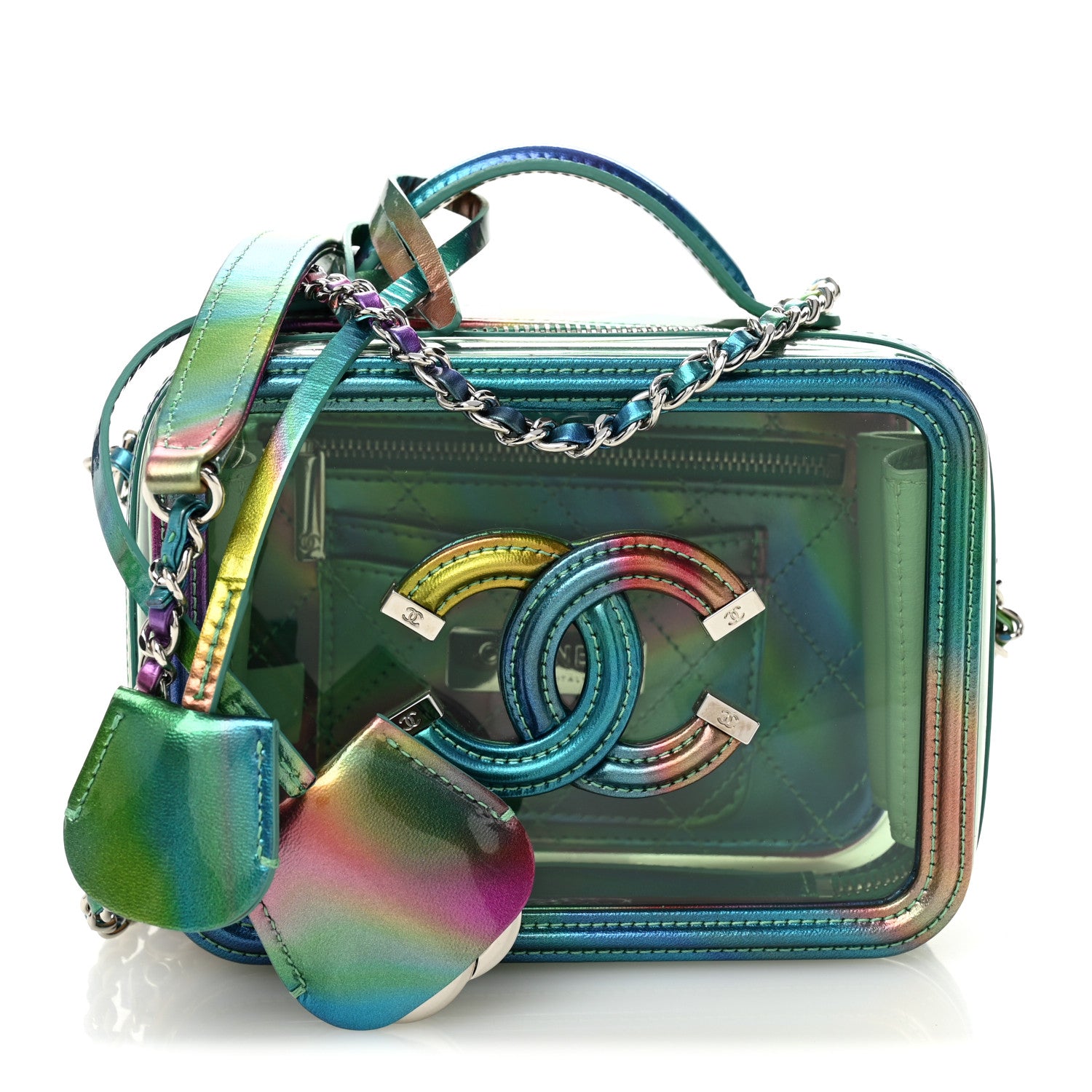 Chanel PVC Patent Calfskin Patent Lambskin Small CC Vanity Case Green 1 of 10