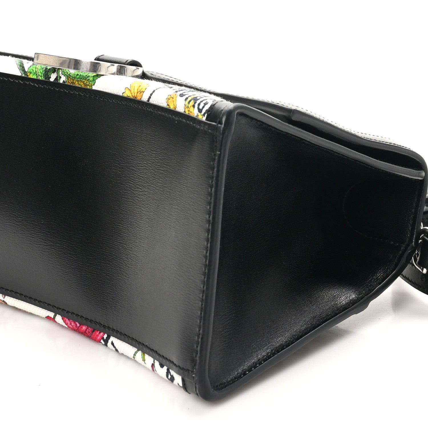 Balenciaga X GUCCI Canvas Boarded Plutone Calfskin Flora Logo Print Small Hourglass Top Handle Bag White Multicolor Black 10 of 10