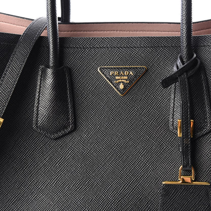 Prada Saffiano Cuir Medium Double Bag Black Mughetto 10 of 10
