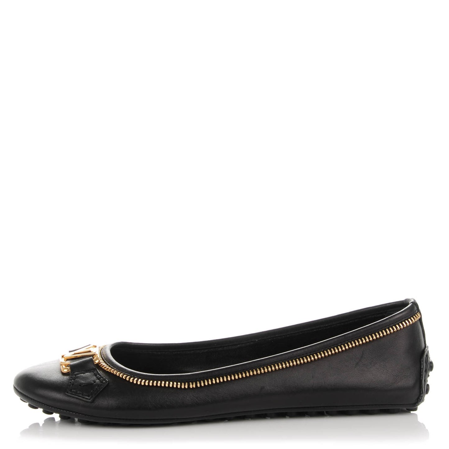 Calf Zip Oxford Ballerina Flats 37 Black