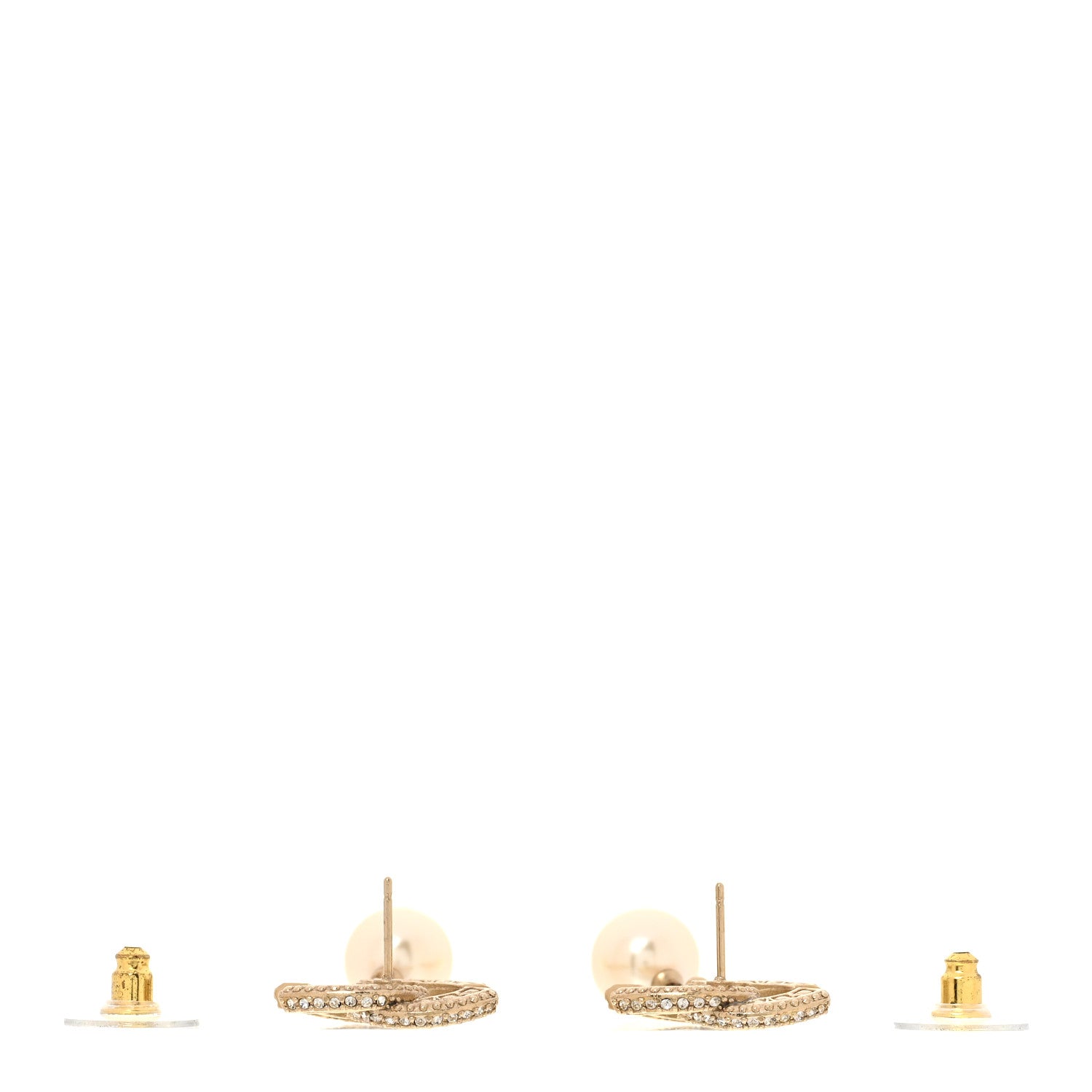 Chanel Crystal Timeless CC Pearl Drop Earrings Light Gold 3 of 5