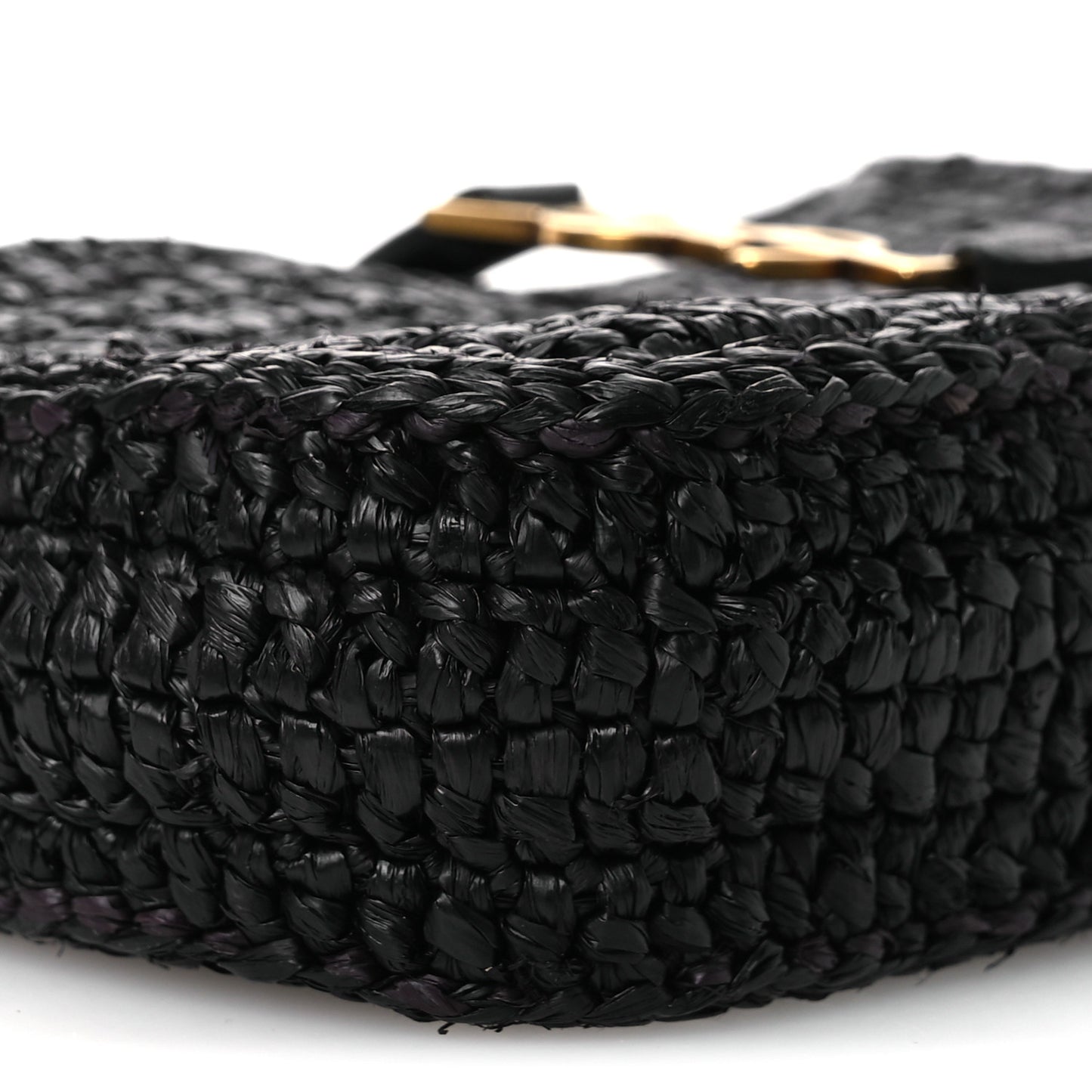 Raffia Calfskin Le 5 A 7 Mini Hobo Black
