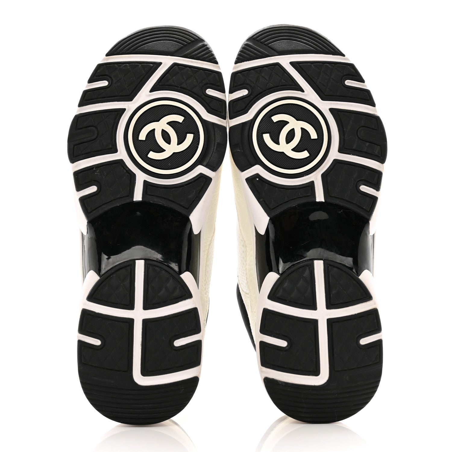 Chanel Mesh Suede Calfskin Grained Calfskin Womens CC Sneakers 37 White Black 5 of 8