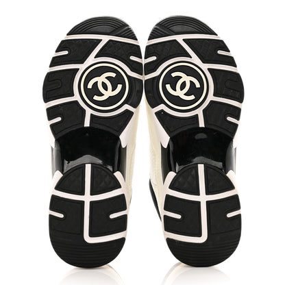 Chanel Mesh Suede Calfskin Grained Calfskin Womens CC Sneakers 37 White Black 5 of 8
