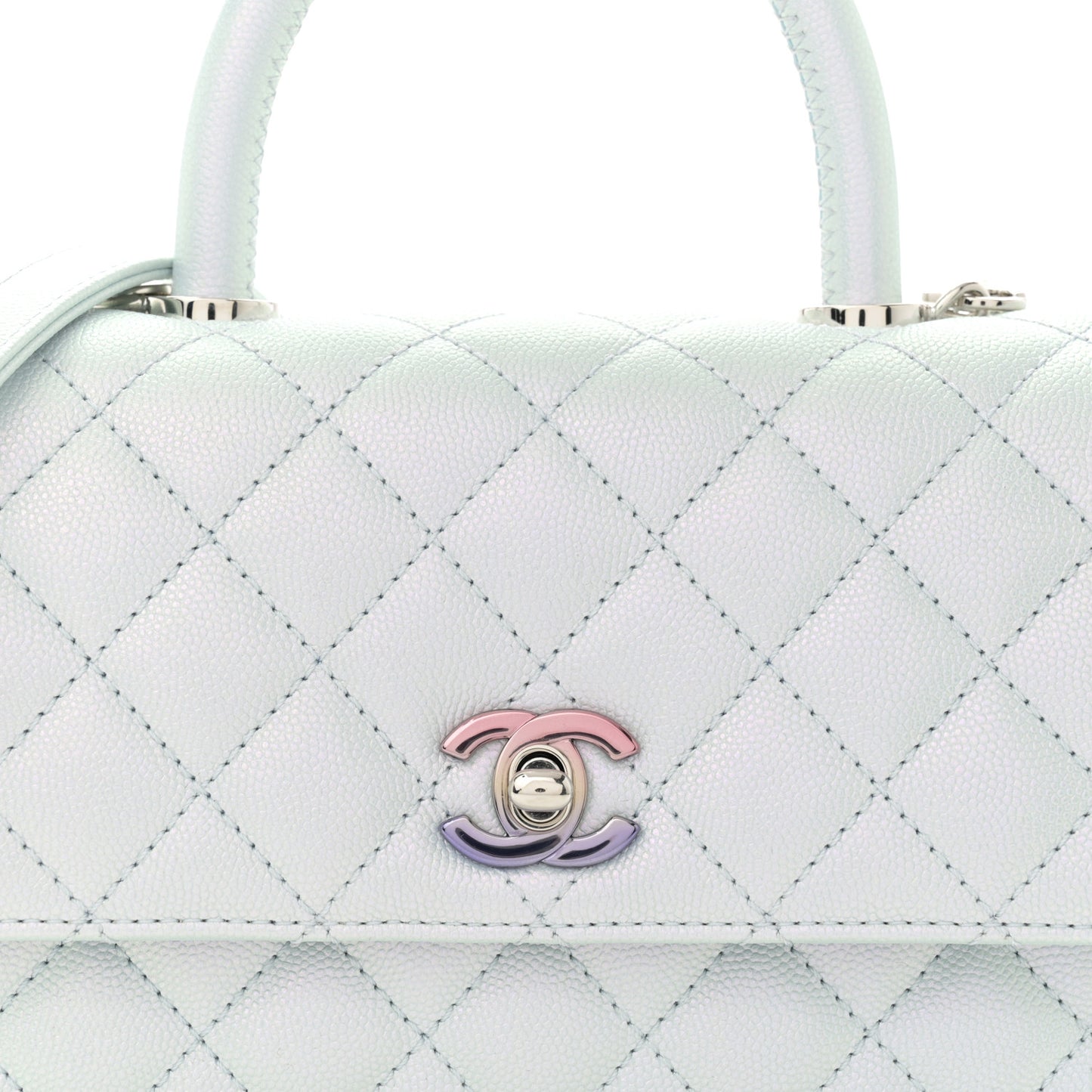 Iridescent Caviar Quilted Mini Coco Handle Flap Light Blue