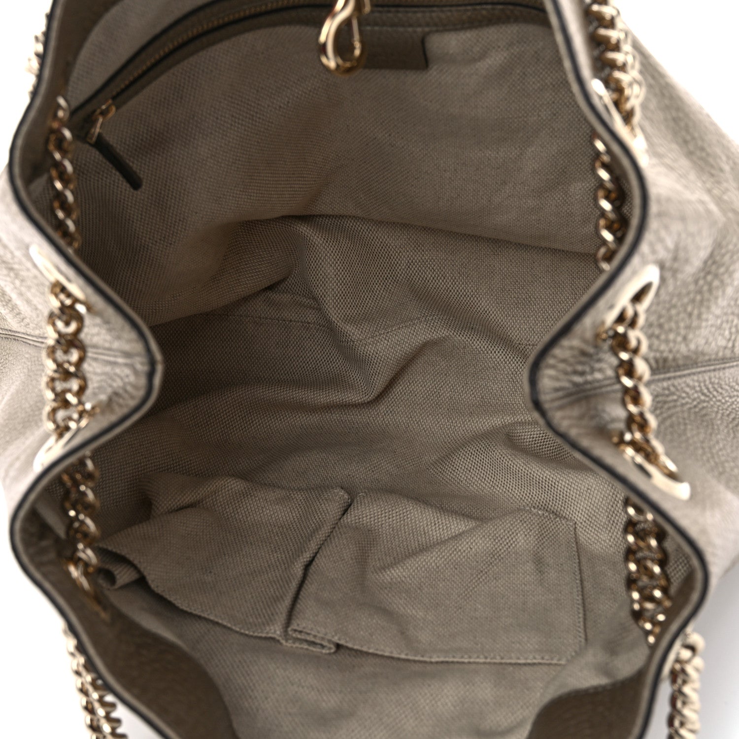 Gucci Metallic Pebbled Calfskin Medium Soho Chain Shoulder Bag Golden Beige 5 of 10