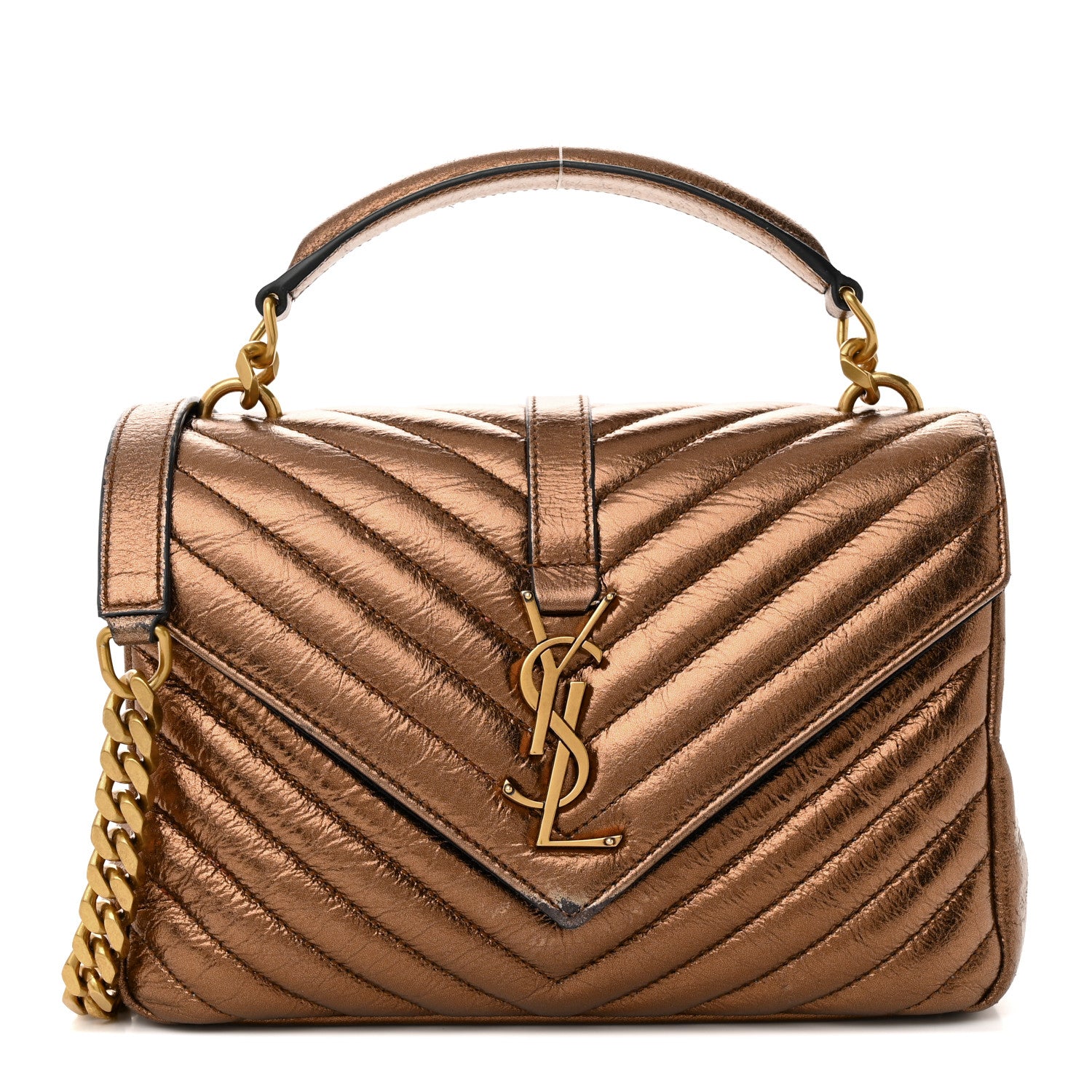 Saint Laurent Metallic Calfskin Matelasse Chevron Monogram Medium College Bag Bronze 1 of 14