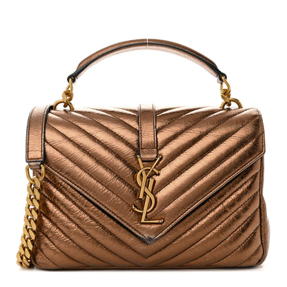 Saint Laurent Metallic Calfskin Matelasse Chevron Monogram Medium College Bag Bronze 1 of 14