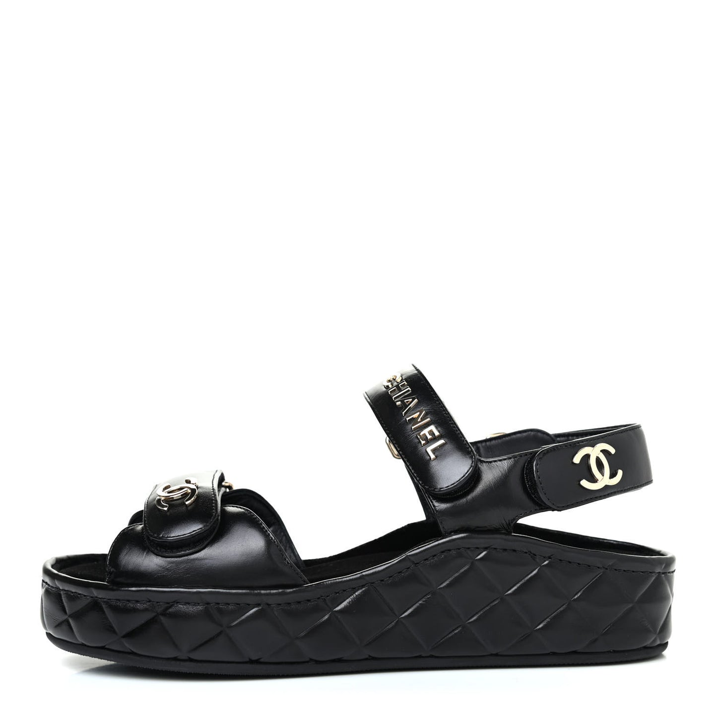 Shiny Calfskin Logo Platform Sandals 37 Black