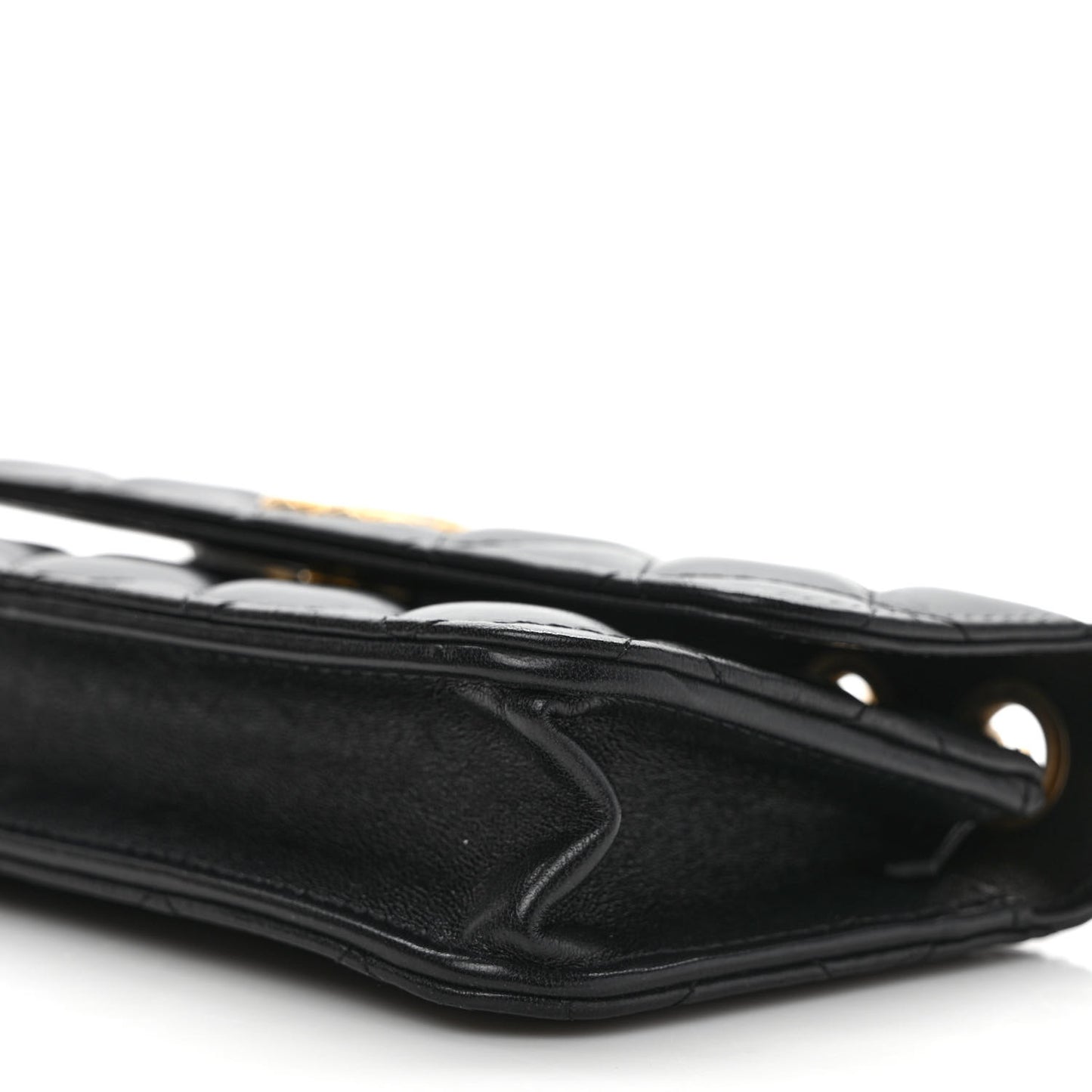 Lambskin Quilted Dynasty Flap Phone Holder With Chain Black