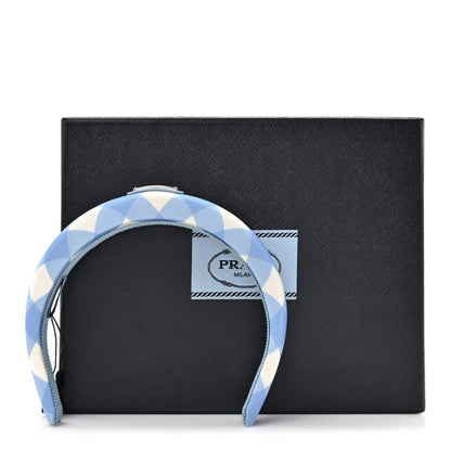 Prada Re-Nylon Gingham Check Printed Triangle Logo Headband Light Blue 6 of 6