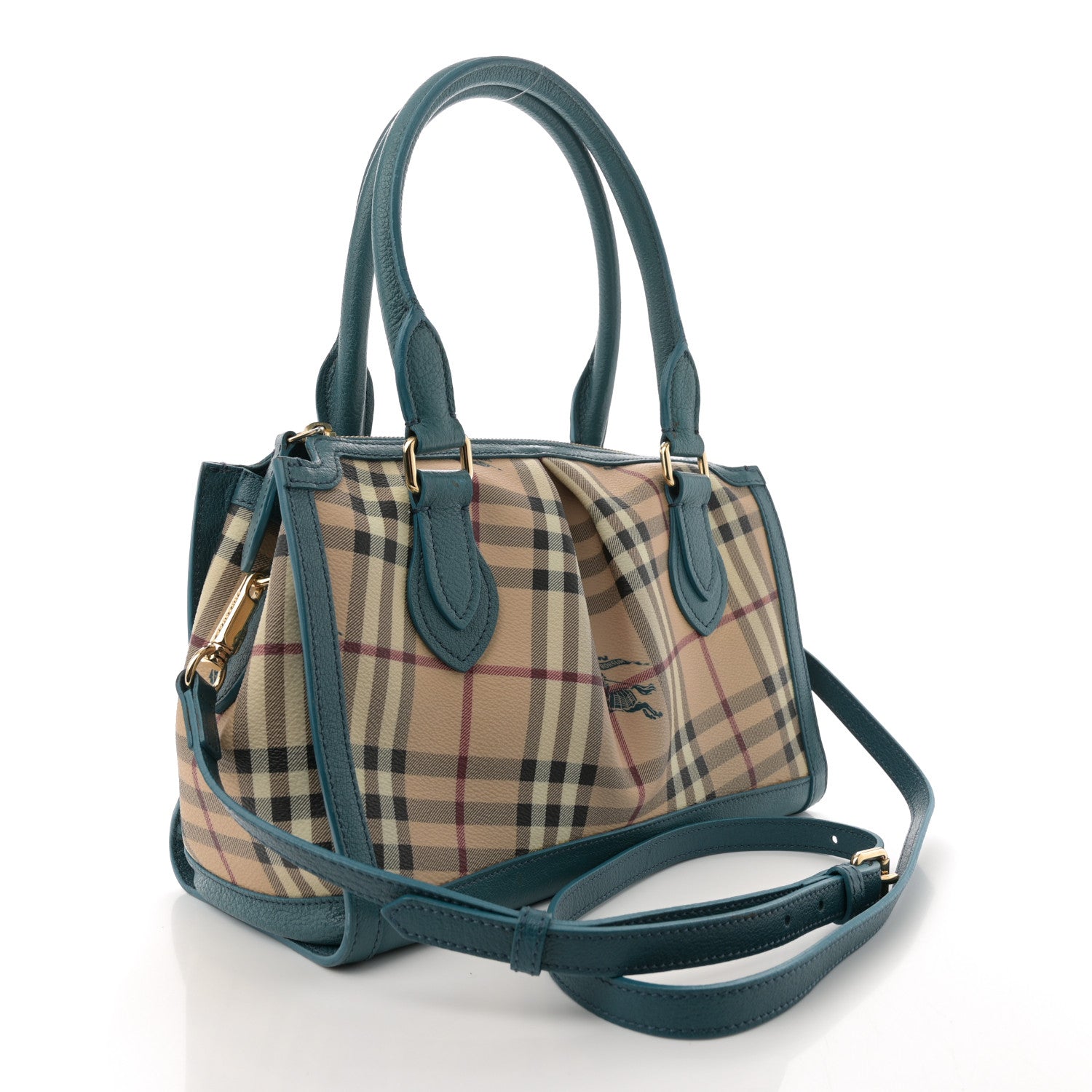 Burberry Haymarket Check Grainy Calfskin Pilgrim Satchel Blue 3 of 16