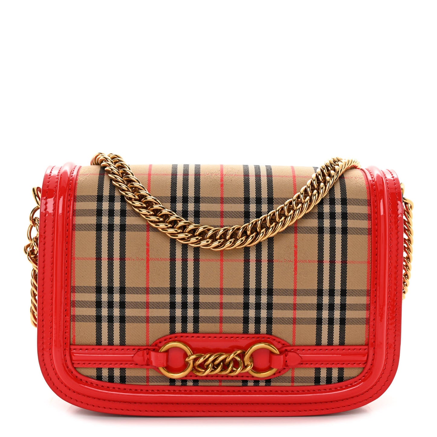 Patent 1983 Knight Check Link Shoulder Bag Bright Red