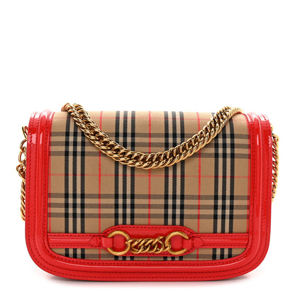 Burberry Patent 1983 Knight Check Link Shoulder Bag Bright Red 1 of 9