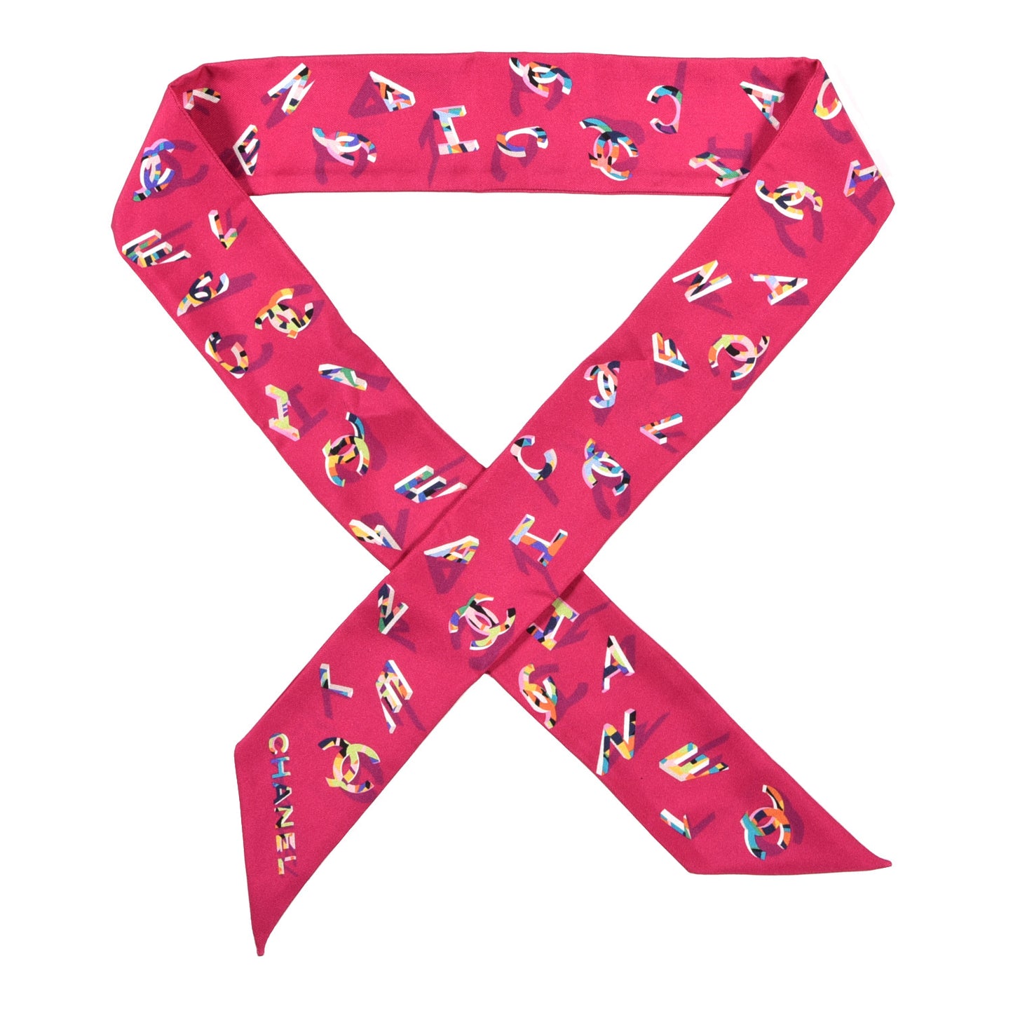 Silk CC Slim Bandeau Scarf Fuchsia Multicolor