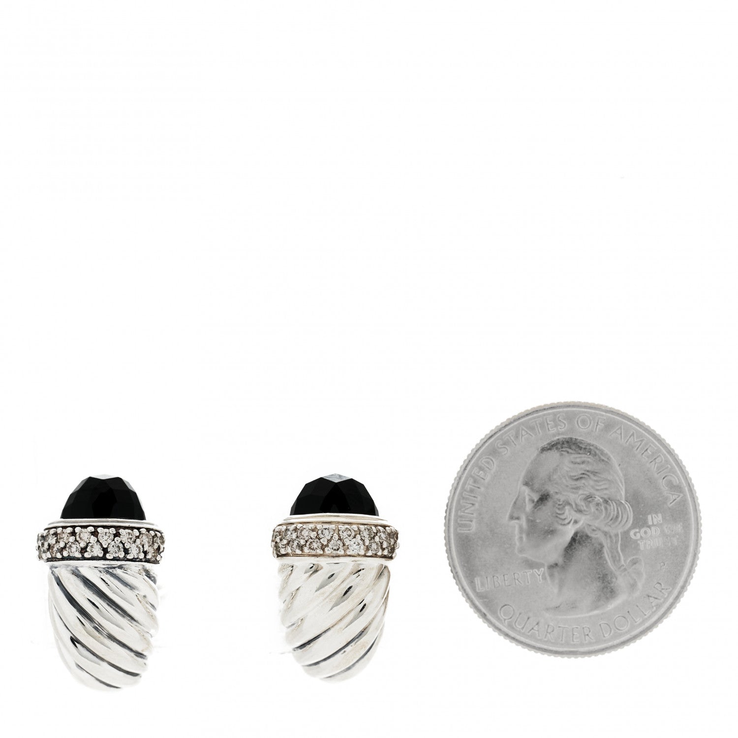 David Yurman Sterling Silver Diamond Black Onyx Shrimp Earrings 2 of 4