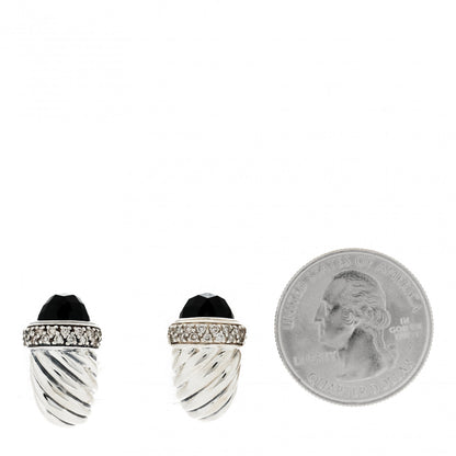 David Yurman Sterling Silver Diamond Black Onyx Shrimp Earrings 2 of 4