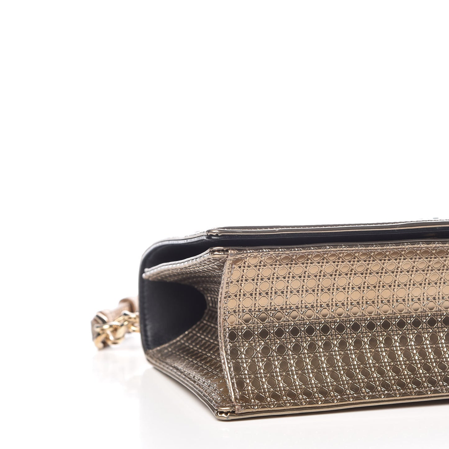 Metallic Patent Micro-Cannage Medium Diorama Flap Bag Gold