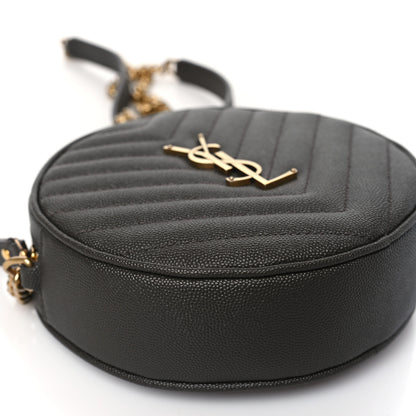 Saint Laurent Grain De Poudre Matelasse Chevron Quilted Round Vinyle Camera Bag Pebble 7 of 8