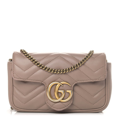 Gucci Calfskin Matelasse Super Mini GG Marmont Shoulder Bag Porcelain Rose 1 of 9