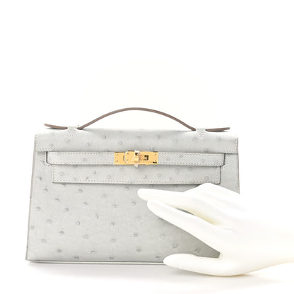 Hermes Ostrich Kelly Pochette Clutch Gris Perle 3 of 12