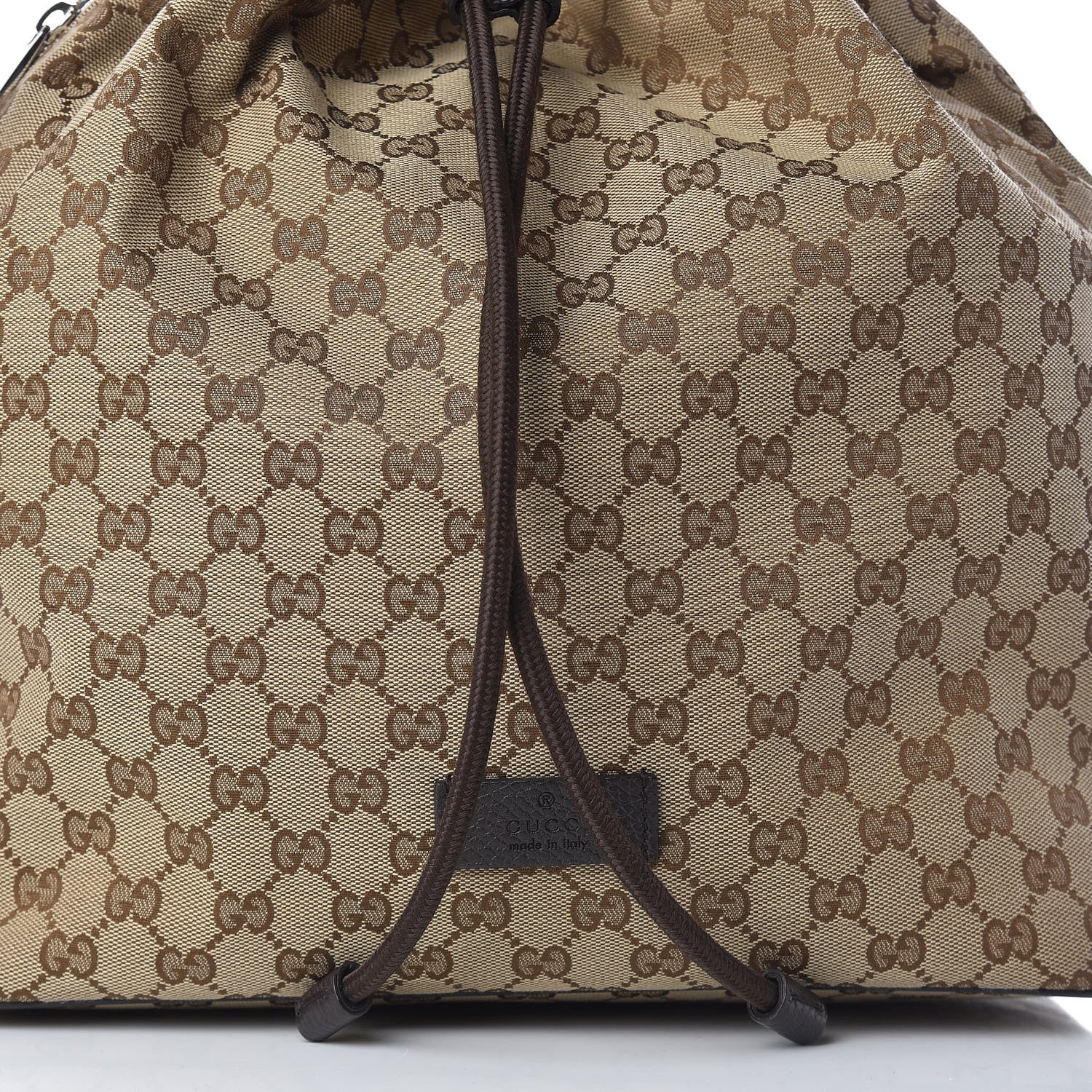 Gucci Monogram Dollar Calfskin O Drawstring Backpack Beige Ebony Testa di Moro Dark Chocolate 9 of 12