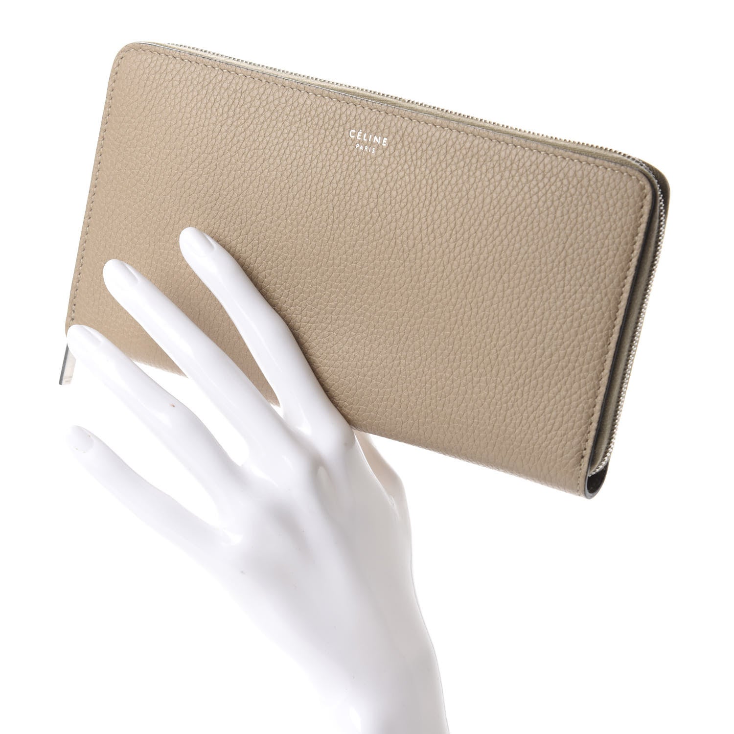 Celine Grained Calfskin Large Zip Around Multifunction Wallet Dune 2 of 6