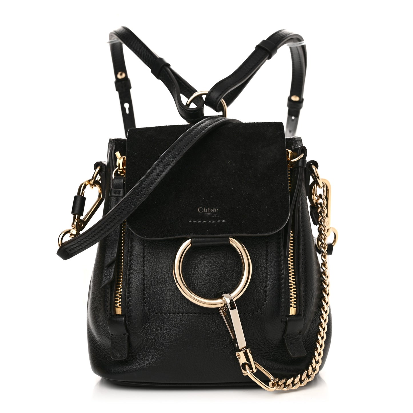 Suede Calfskin Mini Faye Backpack Black