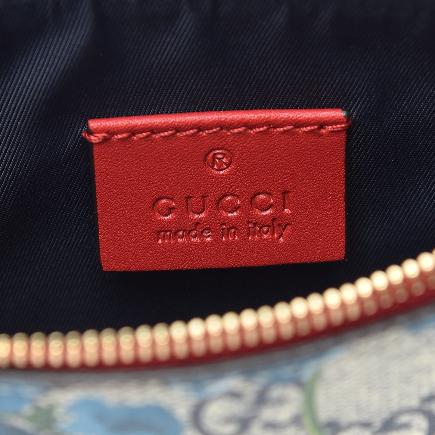 GG Supreme Monogram Blooms Mini Chain Bag Beige Blue Navy Hibiscus Red