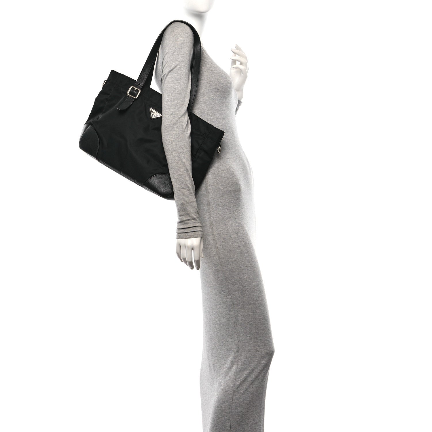 Prada Tessuto Nylon Soft Calfskin Tote Black 2 of 13