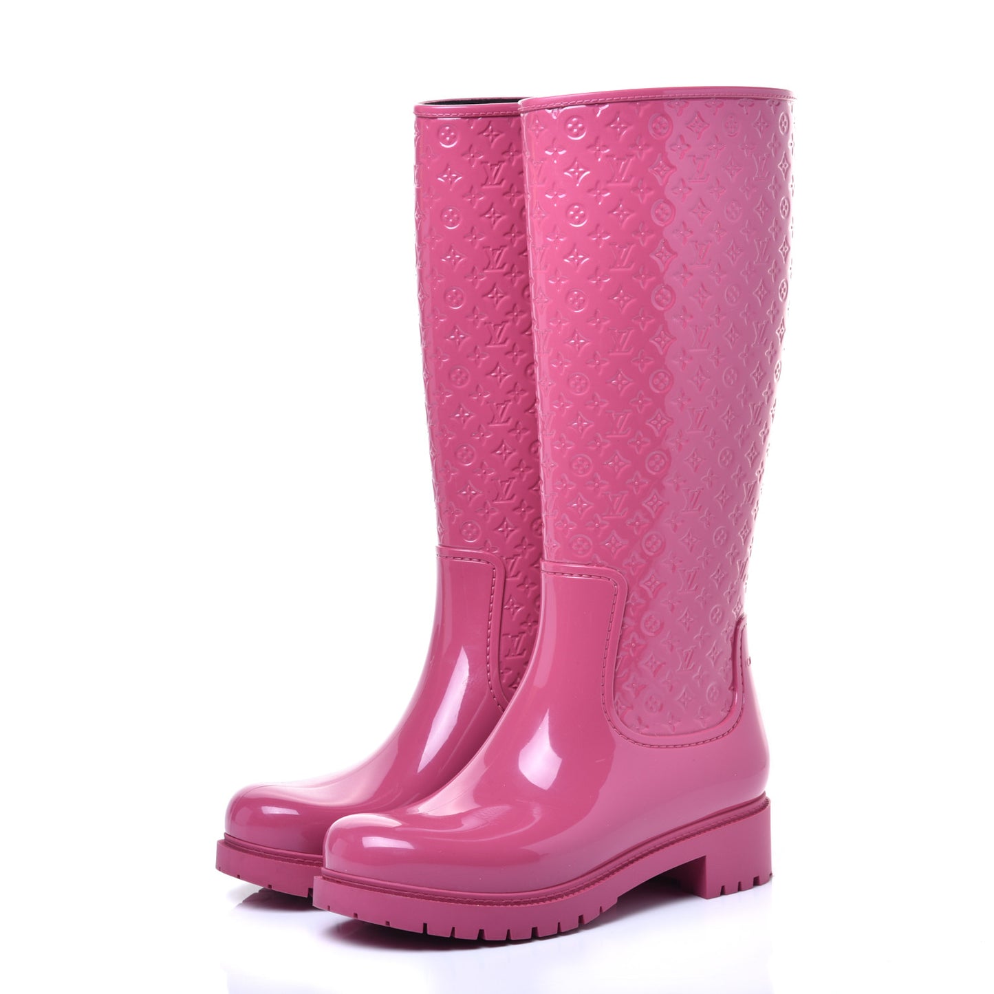 Rubber Embossed Monogram Splash Rain Boots 38 Pink
