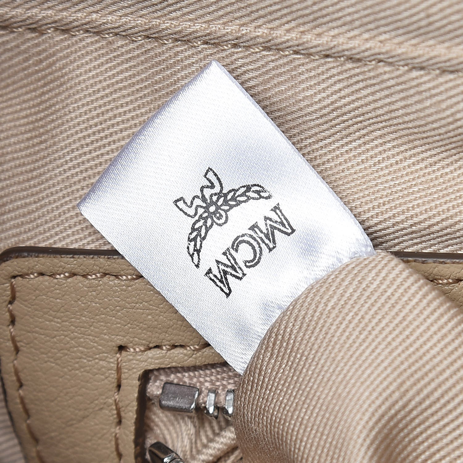 MCM Calfskin Ottomar Monogram Medium Klara Top Zip Tote New Beige 9 of 10