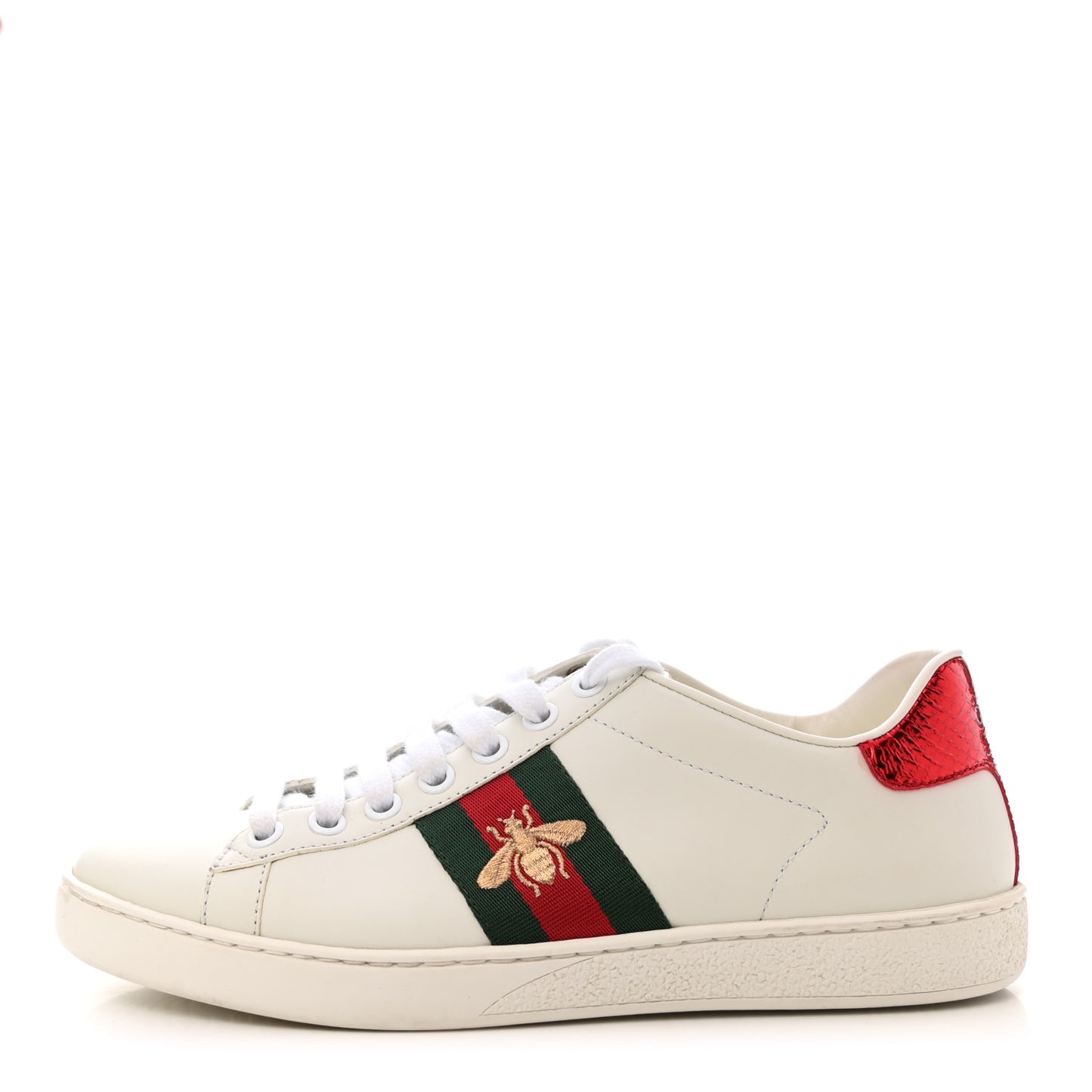 Calfskin Ayers Bee Embroidered Womens Ace Sneakers 37 White Green