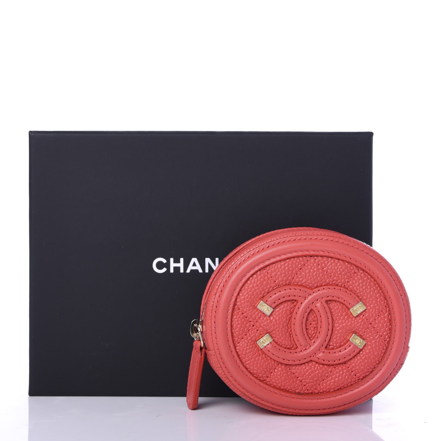 Chanel Caviar Quilted Filigree Zip Around Classic Coin Purse Red 8 of 8