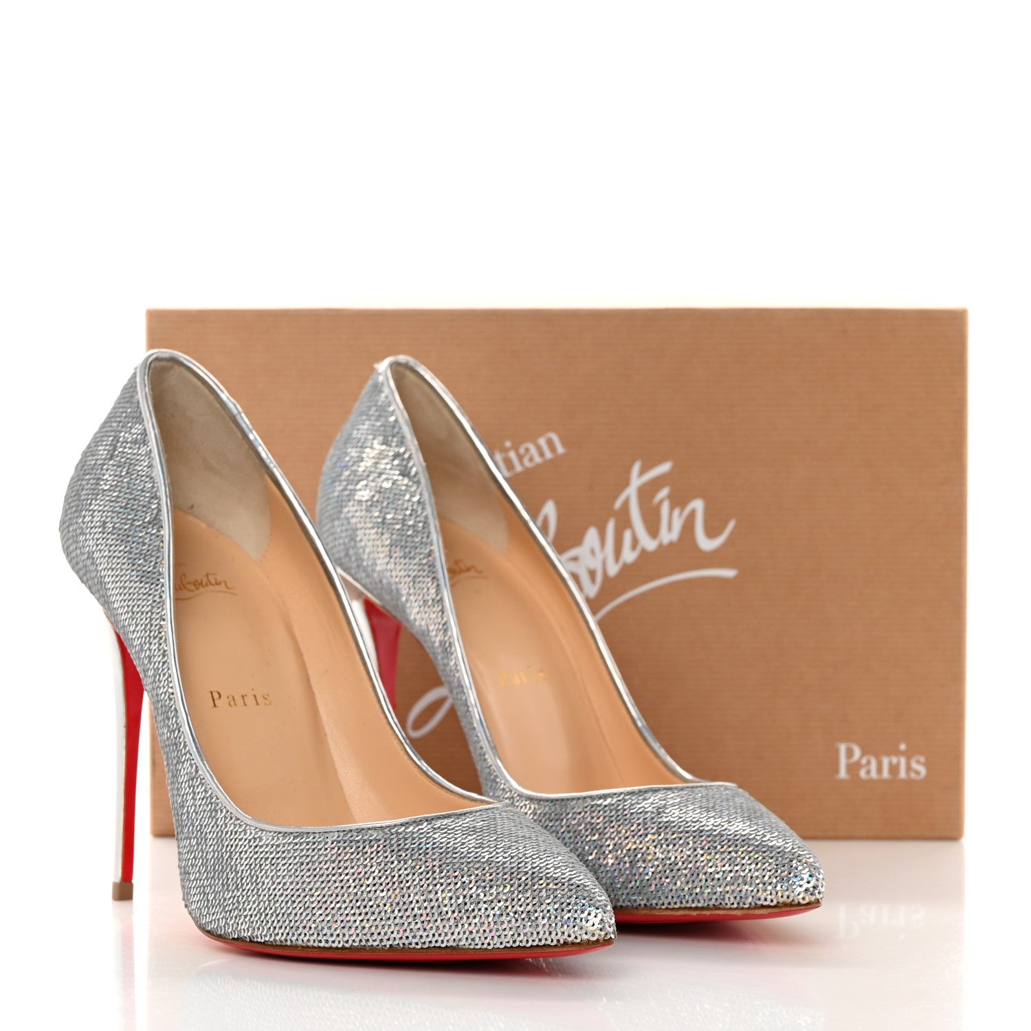 Christian Louboutin Paillettes Hotfix Specchio Pigalle Follies 100 Pumps 39 Silver 9 of 9